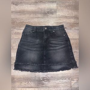 Black Denim Skirt Gem Button Slightly Distressed